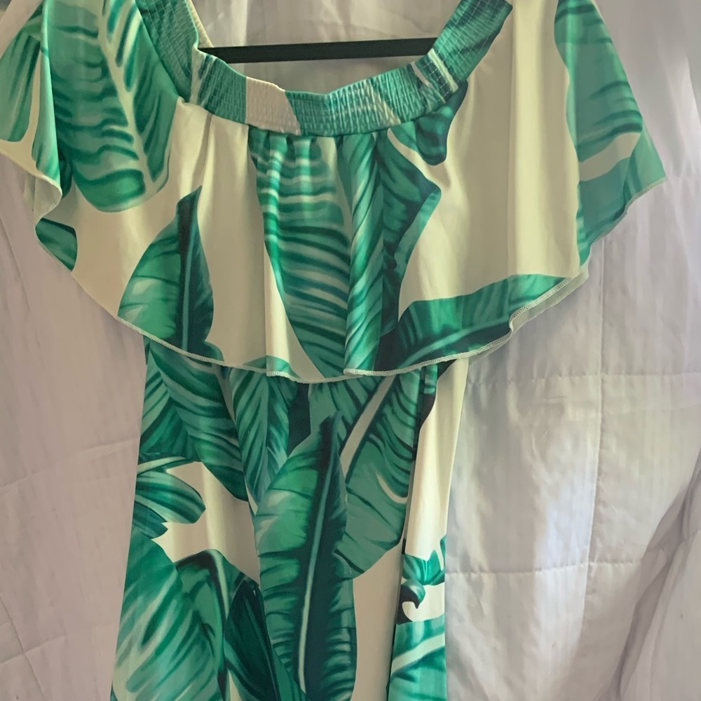 Off-shoulder tropical maxi dress
